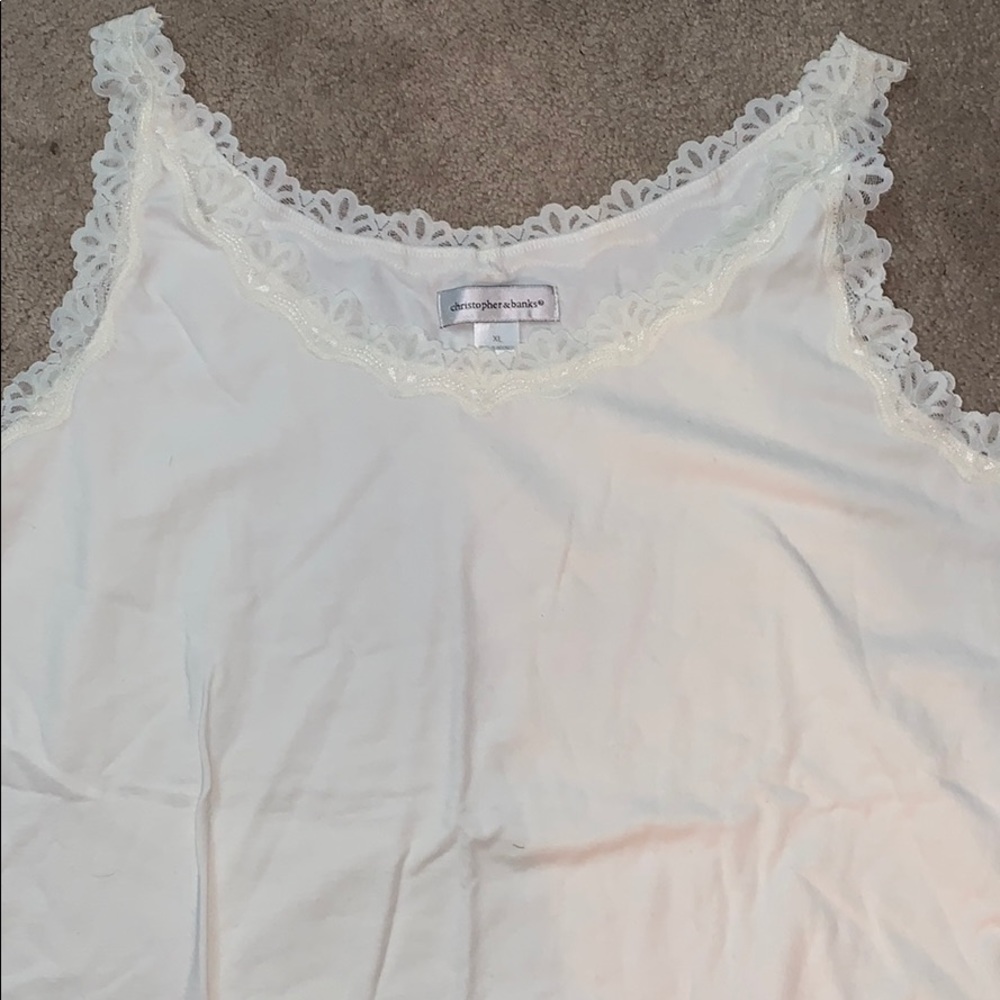Christopher & Banks cream tank top with lace trim